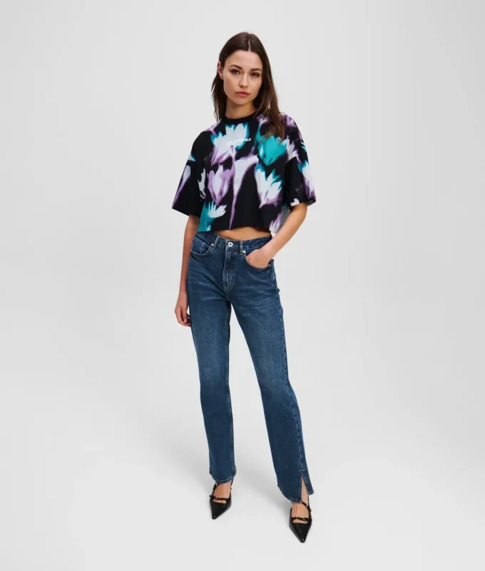 SPLIT-HEM HIGH-RISE STRAIGHT JEANS