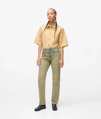 STUDDED HIGH-RISE STRAIGHT JEANS