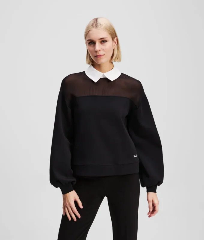 SWEATSHIRT MED POPLIN-KRAGE