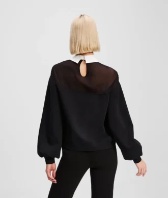 SWEATSHIRT MED POPLIN-KRAGE