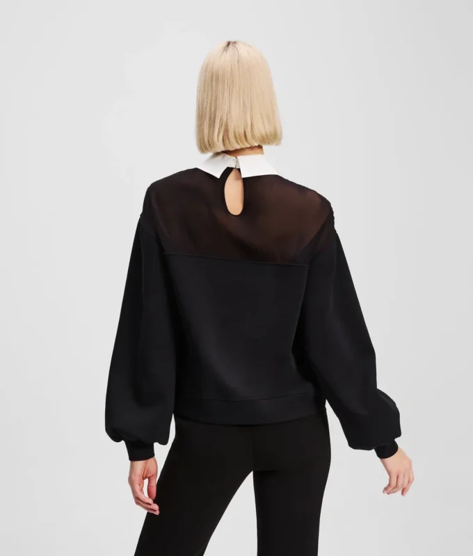 SWEATSHIRT MED POPLIN-KRAGE