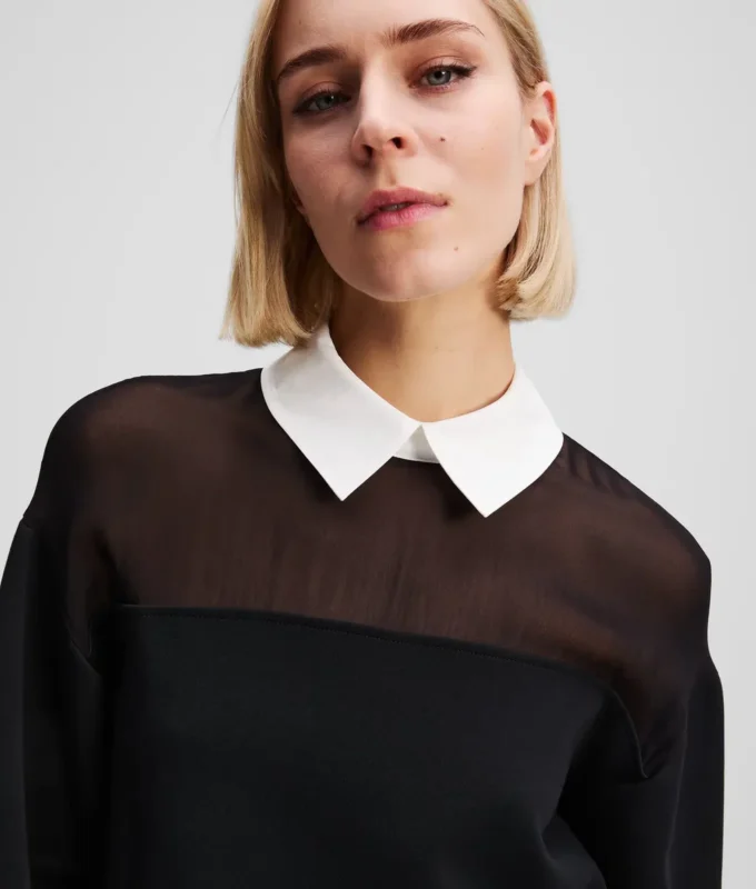SWEATSHIRT MED POPLIN-KRAGE