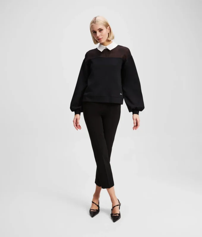 SWEATSHIRT MED POPLIN-KRAGE