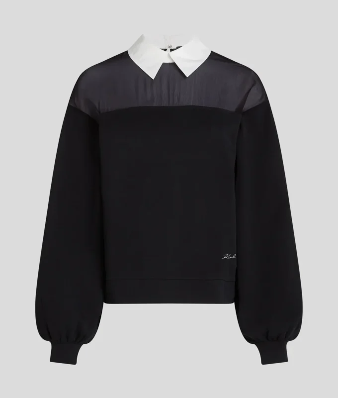 SWEATSHIRT MED POPLIN-KRAGE