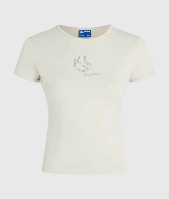 T-shirt med monogram og nitter
