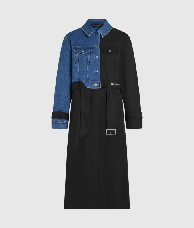 Trenchcoat med denimpaneler