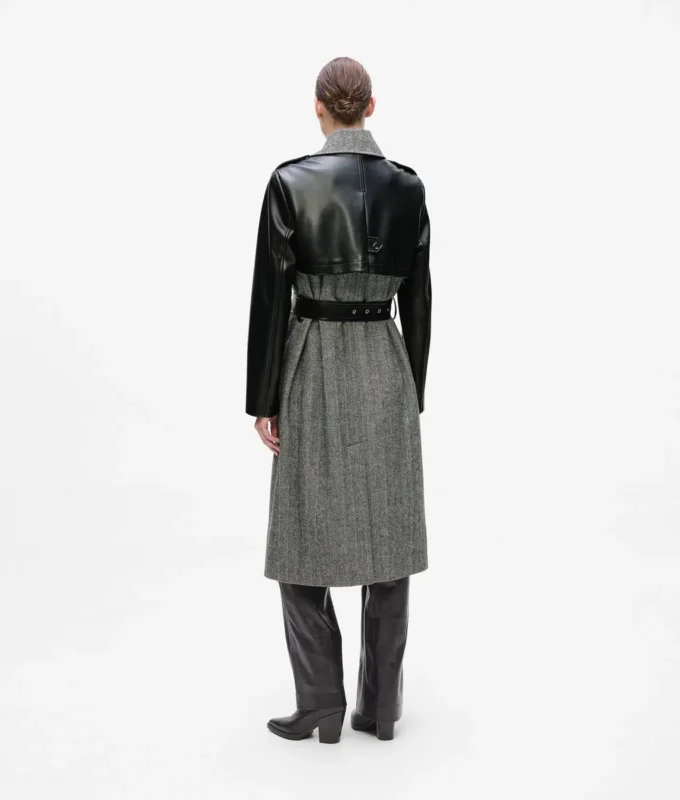 Tweed- og imiteret læderfrakke