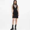 V-hals kjole med rhinestone-mesh