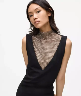 V-hals kjole med rhinestone-mesh