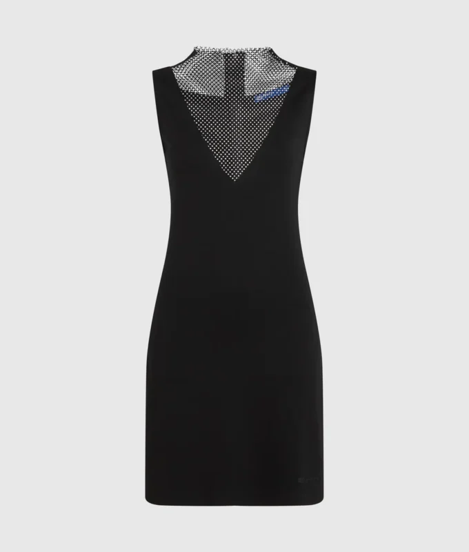 V-hals kjole med rhinestone-mesh